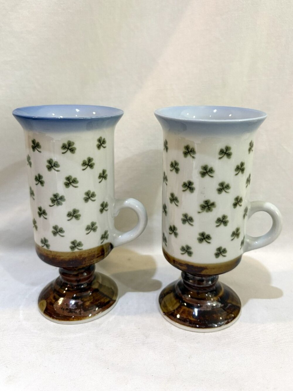 Pair of VTG Otagiri Ceramic Pottery Irish Coffee Mugs Shamrock Made in Japan